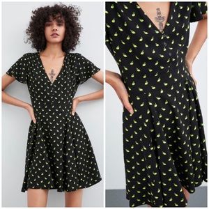 Zara Black Lemon Printed Belted Mini Dress